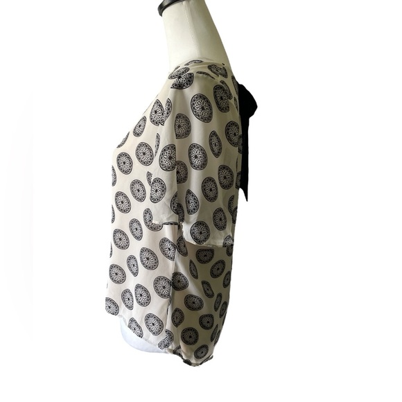 H&M Ivory and Black Geometric Print Tie Back Blouse, Size 10 - Picture 3 of 6